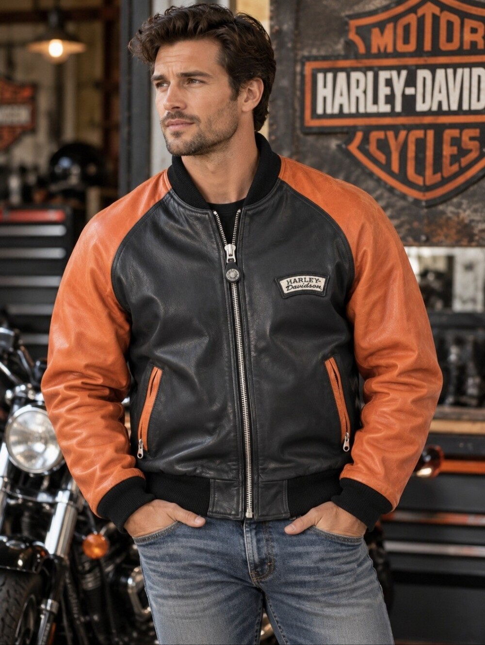 Vintage Harley-Davidson Men’s Black Leather Bomber Motorcycle Jacket Size Medium
